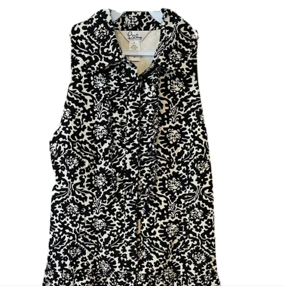 Vintage 90's Lilly Pulitzer Black and White Silk/Cotton Floral Filagree Dress